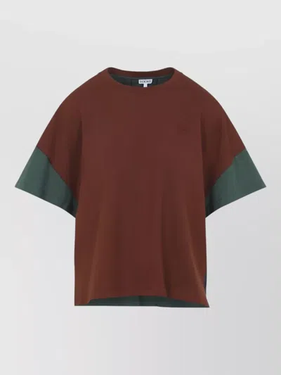 Loewe Colour Block Crew Neck Short Sleeve Top In Brown