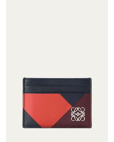 Loewe Colorblock Leather Anagram Card Holder In Deep Navy