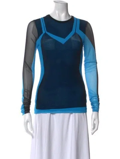 Pre-owned Loewe Colorblock Pattern Crew Neck Top In Blue