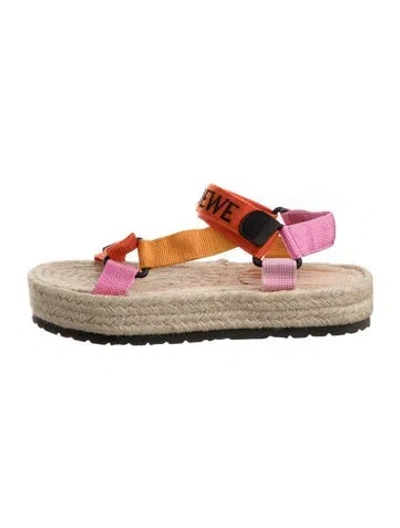 Pre-owned Loewe Colorblock Pattern Embroidered Accent Espadrilles In Orange