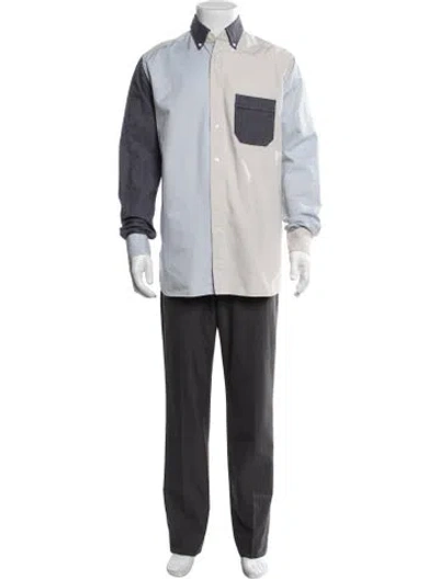 Pre-owned Loewe Colorblock Pattern Long Sleeve Shirt In Blue/neutrals
