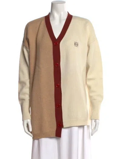 Pre-owned Loewe Colorblock Pattern V-neck Sweater In Neutral