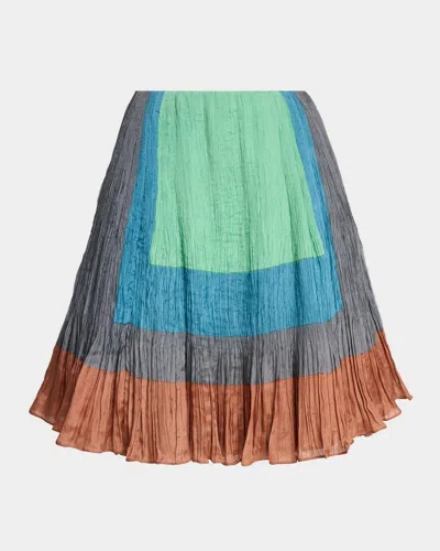 Loewe Colorblock Plisse Satin Circle Skirt In Multi