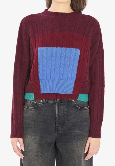 Loewe Colorblocked Cropped Sweater In Burgundy