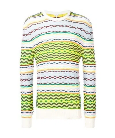 Loewe Colorful Wavy And Striped Cotton Sweater In White
