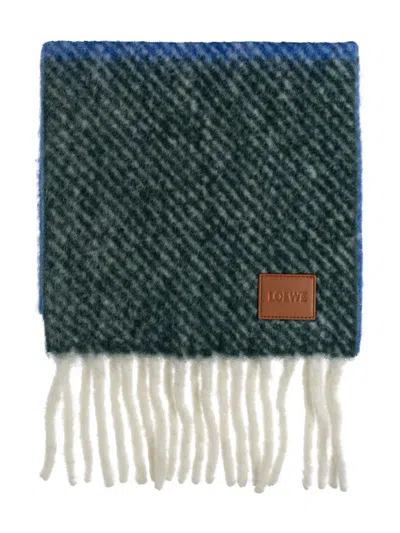 Loewe Colour-block Fringed Scarf In Green