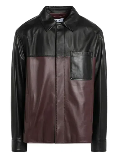 LOEWE COLOUR-BLOCK POCKET LEATHER JACKET