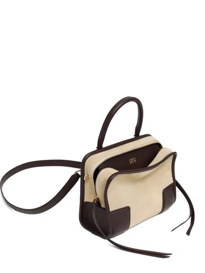 Loewe Amazona 180 Small Leather-trimmed Suede Shoulder Bag In Neutral