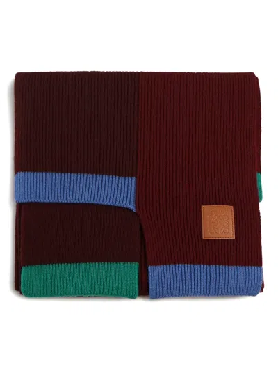 Loewe Contemporary Wool Scarf With Color Block Design In Brown