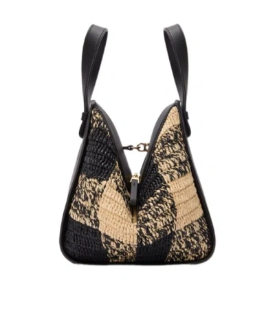 LOEWE COMPACT HAMMOCK BAG IN RAFFIA AND CALFSKIN