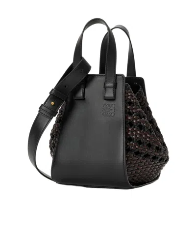 Loewe Compact Hammock Bag In Smooth Calfskin And Woven Nappa Calfskin In Black