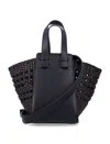 Loewe Compact Hammock Bag In Smooth Calfskin And Woven Nappa Calfskin In Black