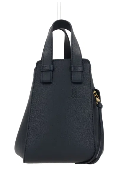 Loewe Expandable Leather Shoulder Bag With Zip Pocket In Navy