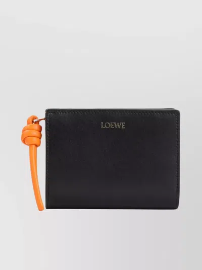 Loewe Knot Compact Wallet In Black Bright Orange