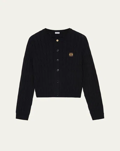 Loewe Contrast Anagram Cable Knit Crewneck Sweater In Black