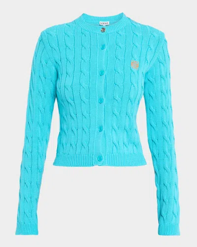 Loewe Contrast Anagram Cable Knit Crewneck Sweater In Blue
