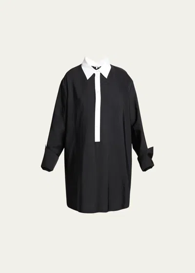 Loewe Contrast Collar Mini Shirt Dress In Black