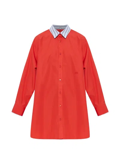 Loewe Contrast-collar Mini Shirt Dress In Red