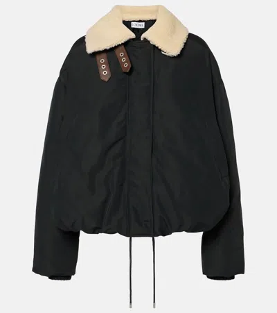 Loewe Shearling-trimmed Cotton-blend Shell Jacket In Black