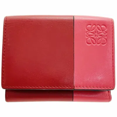 Pre-owned Loewe Coral Pink Red Color Leather Wallet (tri-fold) () In Coral Pink, Red Color