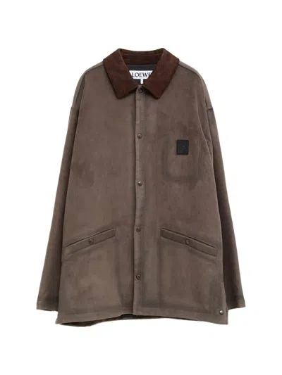 Loewe Corduroy-collar Logo-patch Jacket In Brown