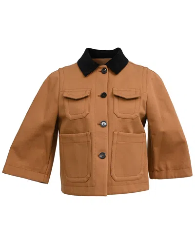 Loewe Corduroy Collar Quarter Sleeve Short Shirt Jacket (authentic Pre-loved) In Brown