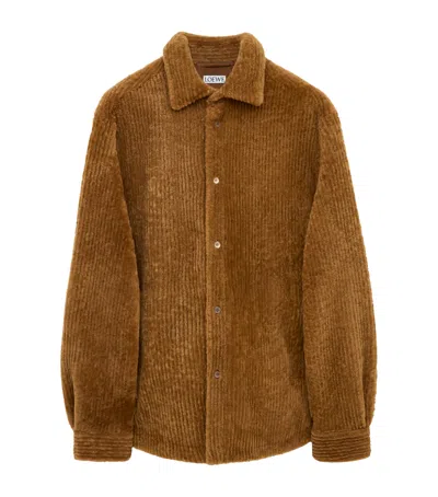Loewe Corduroy Merino Shearling Overshirt In Brown