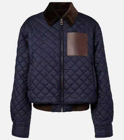 Loewe Corduroy-trimmed Quilted Blouson Jacket In Blue