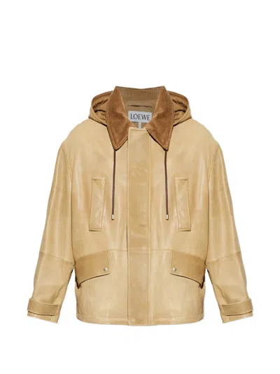 Loewe Corduroy-collar Leather Jacket In Multi