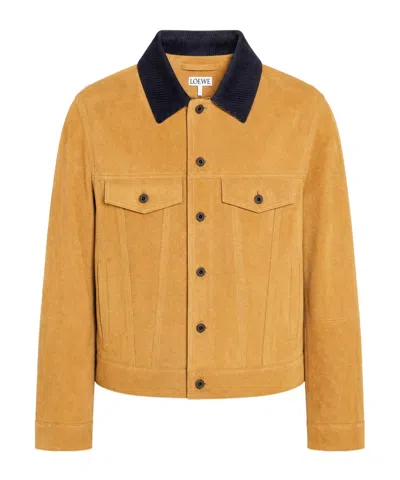 Loewe Corduroy-collar Suede Jacket In Yellow