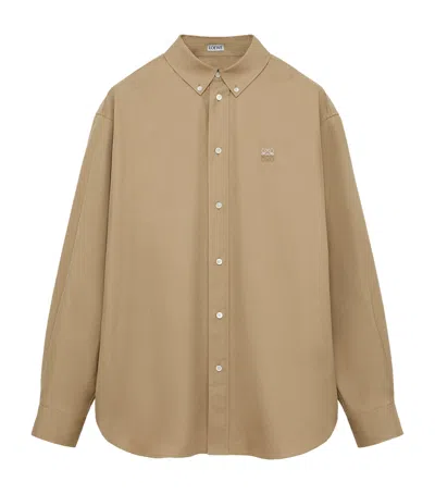 Loewe Cotton Anagram Embroidered Shirt In Brown