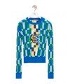 Loewe Anagram Appliquéd Checked Intarsia Cotton Sweater In Blue