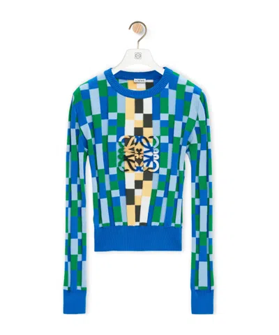LOEWE LOEWE ANAGRAM GEOMETRIC PATTERN INTARSIA JUMPER