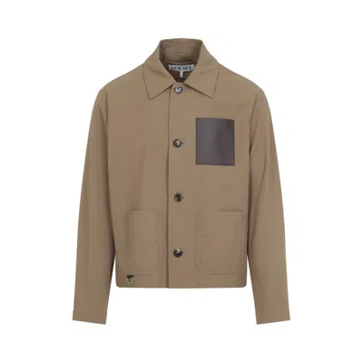 Loewe Cotton And Calfskin Blend Jacket With Button-up Front In Brown