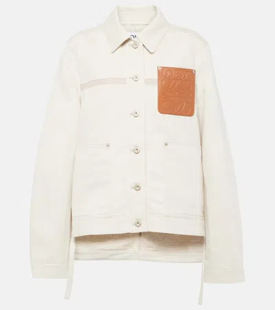 Loewe Long Sleeve Anagram Leather Patch Workwear Jacket In Beige