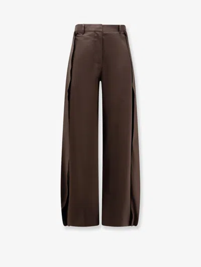 Loewe Cotton And Silk Blend Trousers In Brown