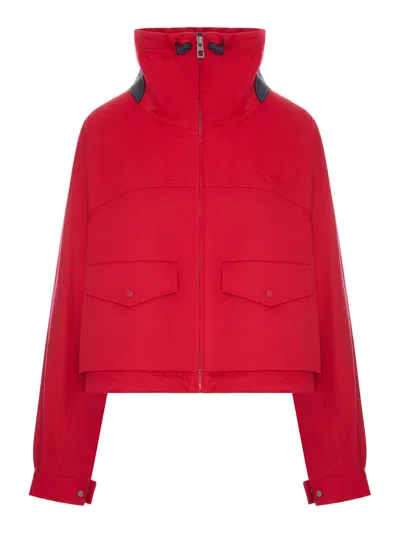 Loewe Cotton And Silk Gabardine Jacket With Contrasting Leather Details In Red