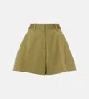 Loewe Cotton And Silk Gabardine Shorts In Green