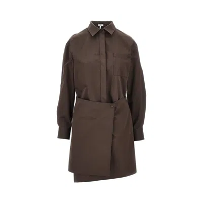 Loewe Cotton And Silk Mini Shirt Dress In Brown