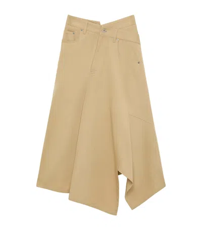 Loewe Cotton Asymmetric Midi Skirt In Brown
