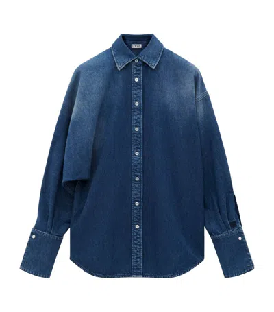 Loewe Cotton-blend Draped Shirt In Washed Denim