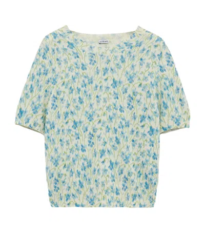 Loewe Cotton-blend Floral Print Short Sleeve Sweater In Multi
