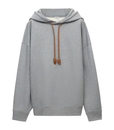 Loewe Cotton-blend Leather-anagram Hoodie In Grey