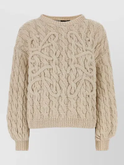 Loewe Cotton Blend Oversized Sweater Cable Knit In Pink