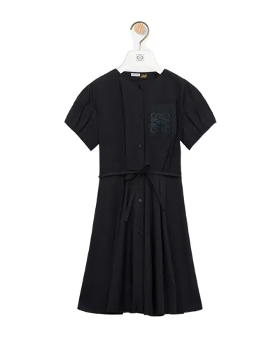 Loewe Belted Embroidered Cotton-blend Midi Dress In Blue