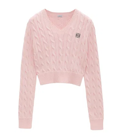 Loewe Cotton Cable-knit Sweater In Pink