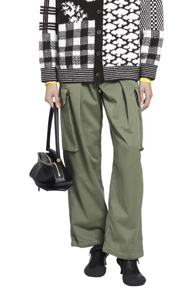 Loewe Belted Pleated Cotton-gabardine Cargo Pants In Green