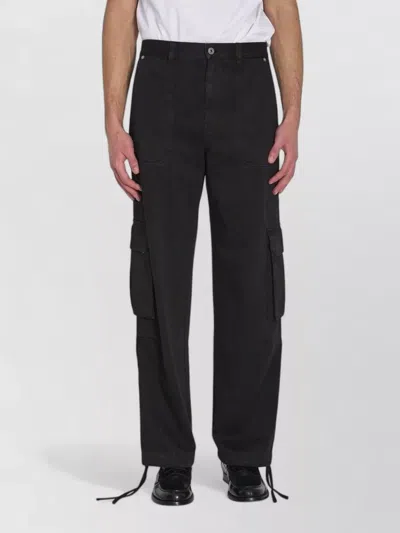 Loewe Cotton Cargo Trousers Mid Rise Straight Leg In Black