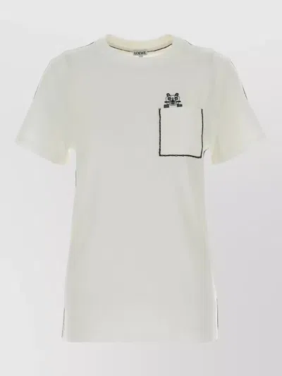 Loewe Cotton Crew Neck T Shirt Embroidered Pocket In White