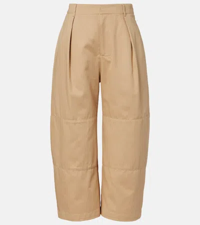Loewe Cotton Cropped Wide-leg Pants In Neutral